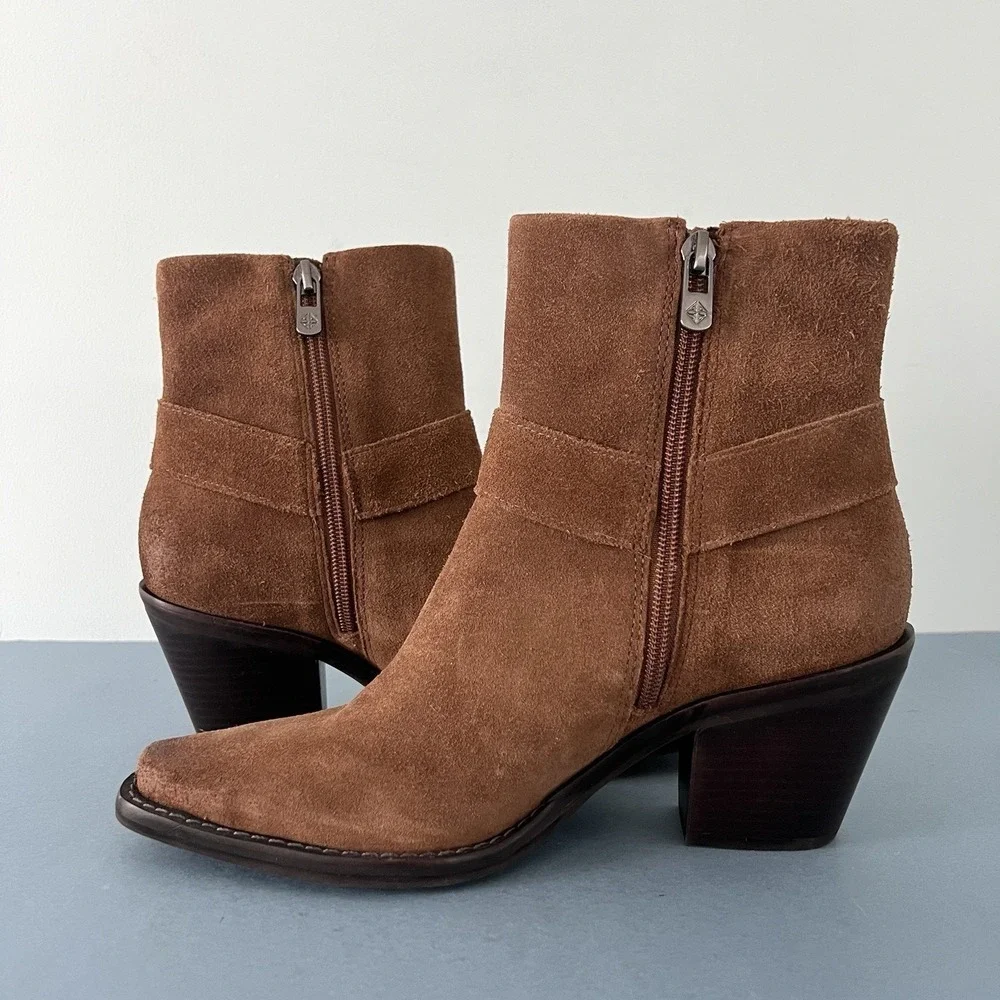 Antonio Melani Tabbie Oiled‎ Suede Pecan Pie Brown Western Buckle Boots